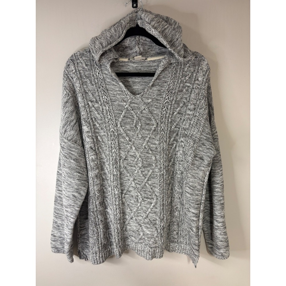 Carbon 2‎ Cobalt Cable Knit Hoodie Pullover Sweater Marled Grey XL Cotton
